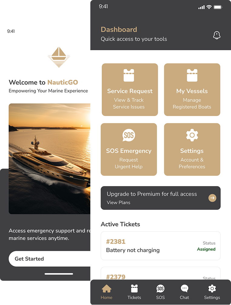 NauticGO Mobile App Interface - Marine Emergency Support